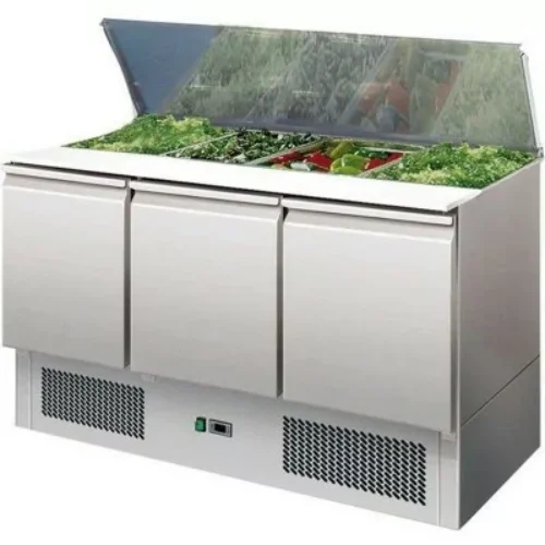 L2G – Saladette réfrigérée inox, 3 portes + couvercle télescopique