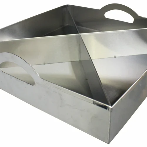 BAC INOX 304 AVEC 2 POIGNEES SUR LES COTES EP.10/10, 430X430X80 MM, AVEC CROISILLON