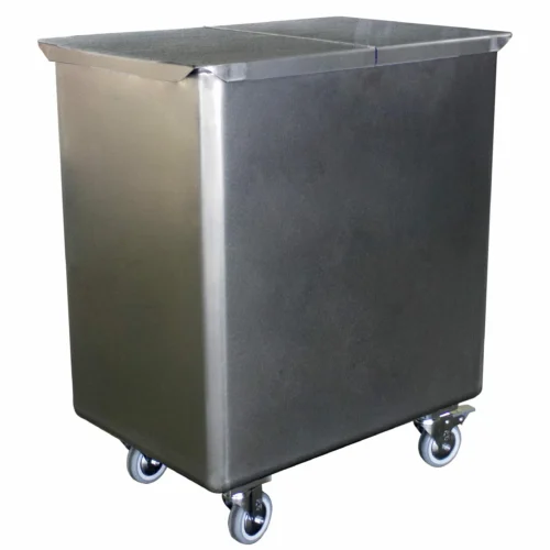 BAC SEL/FARINE INOX 304, 130L, AVEC COUVERCLE ANGLES RAYONNNES 4 ROUL.D.100MM