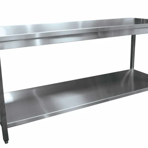 TABLE DEMONTABLE CENTRALE AVEC ETAGERE, PIEDS CARRES, VERINS INOX