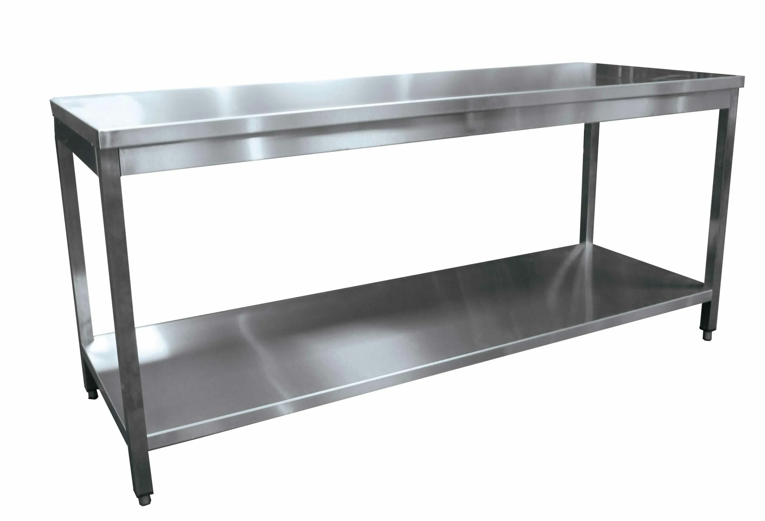 TABLE DEMONTABLE CENTRALE AVEC ETAGERE, PIEDS CARRES, VERINS INOX 1 TABLE DEMONTABLE CENTRALE AVEC ETAGERE, PIEDS CARRES, VERINS INOX