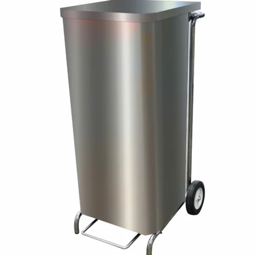 PORTE-SACS MOBILE CARENE INOX A OUVERTURE FRONTALE POUR SACS DE 100-130L, 2 ROUES D.150 MM