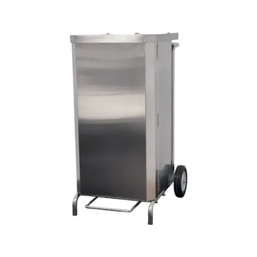 PORTE-SACS MOBILE CARENE INOX A OUVERTURE FRONTALE POUR SACS DE 70L, 2 ROUES D.150 MM