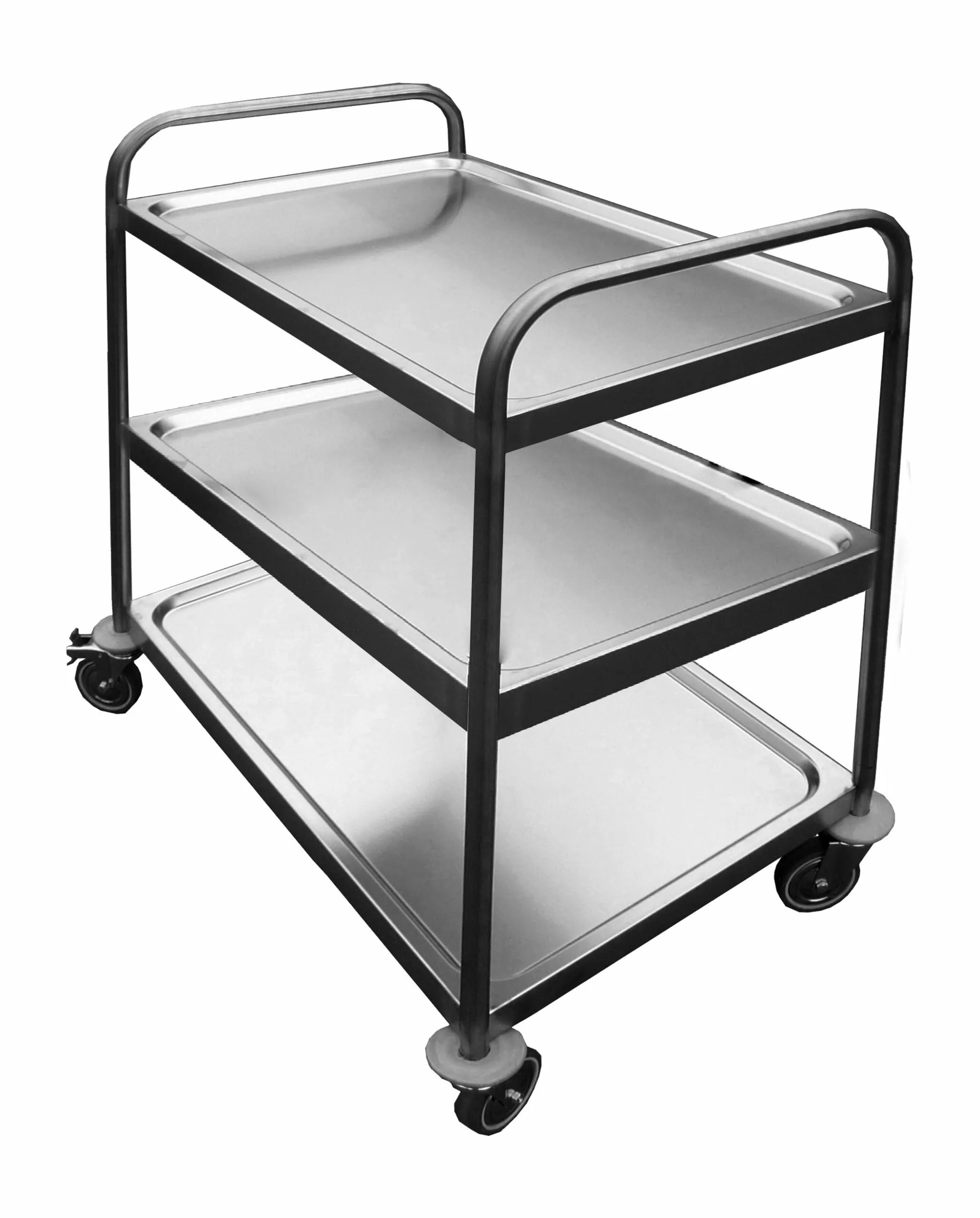DESSSERTE SOUDEE INOX 304, 3 PLATEAUX 4 ROUES PIVOTANTES DONT 2 A FREINS CHAPE POLY 1 DESSSERTE SOUDEE INOX 304, 3 PLATEAUX 4 ROUES PIVOTANTES DONT 2 A FREINS CHAPE POLY