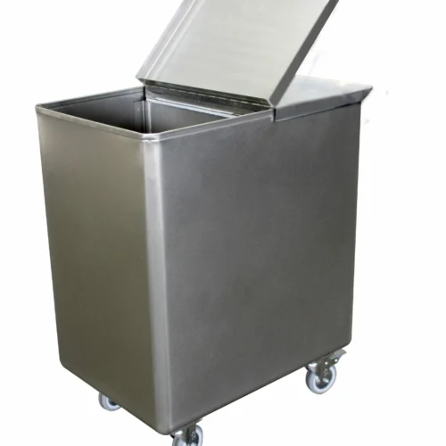BAC SEL/FARINE INOX 304, 130L, AVEC COUVERCLE ET SEPARATION INOX AMOVIBLE, 4 ROUL. D.100 MM